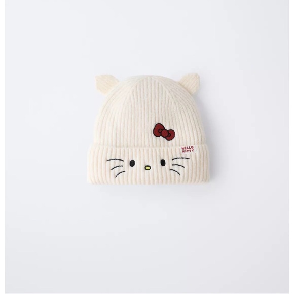 New Zara Sanrio Hello Kitty White Knit Hat with Red Bow Sz 1-3 Years - Picture 4 of 4